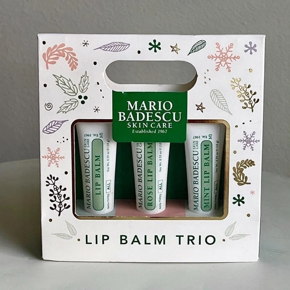 Mario Badescu Lip Balm Trio Set Coconut Oil Shea Butter Rose Mint NWT